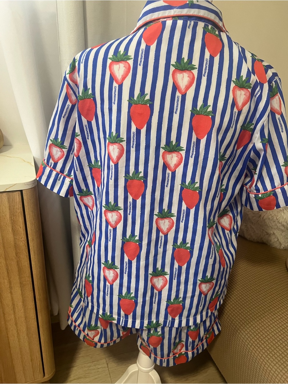 Bouffant’s and Broken Hearts Blue & White Stripe Strawberry Pajama Set - Picture 2 of 6